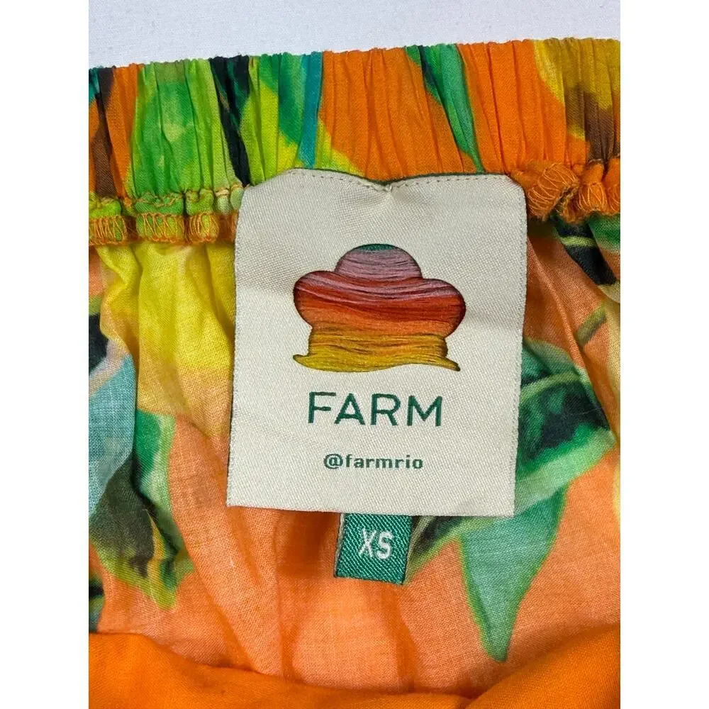 Anthropologie Farm Rio Orange Pears Short puff Sleeve Blouse square neck Sz XS